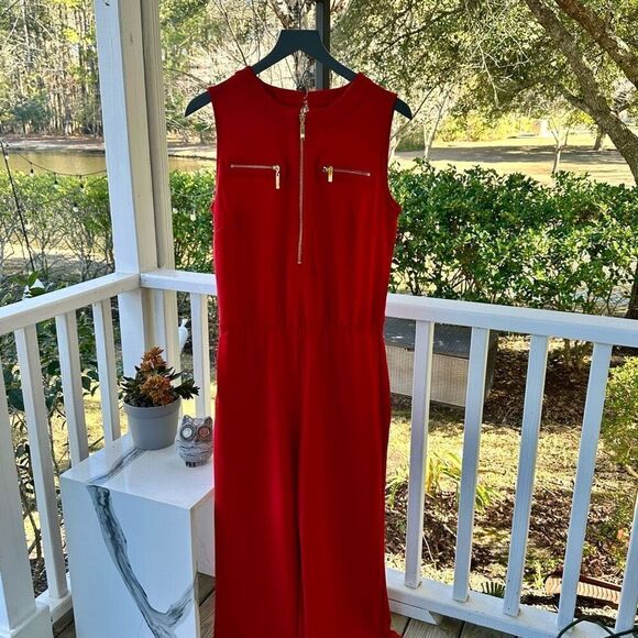 Boston Proper Red Zip Front Jumpsuit - Picture 2 of 6